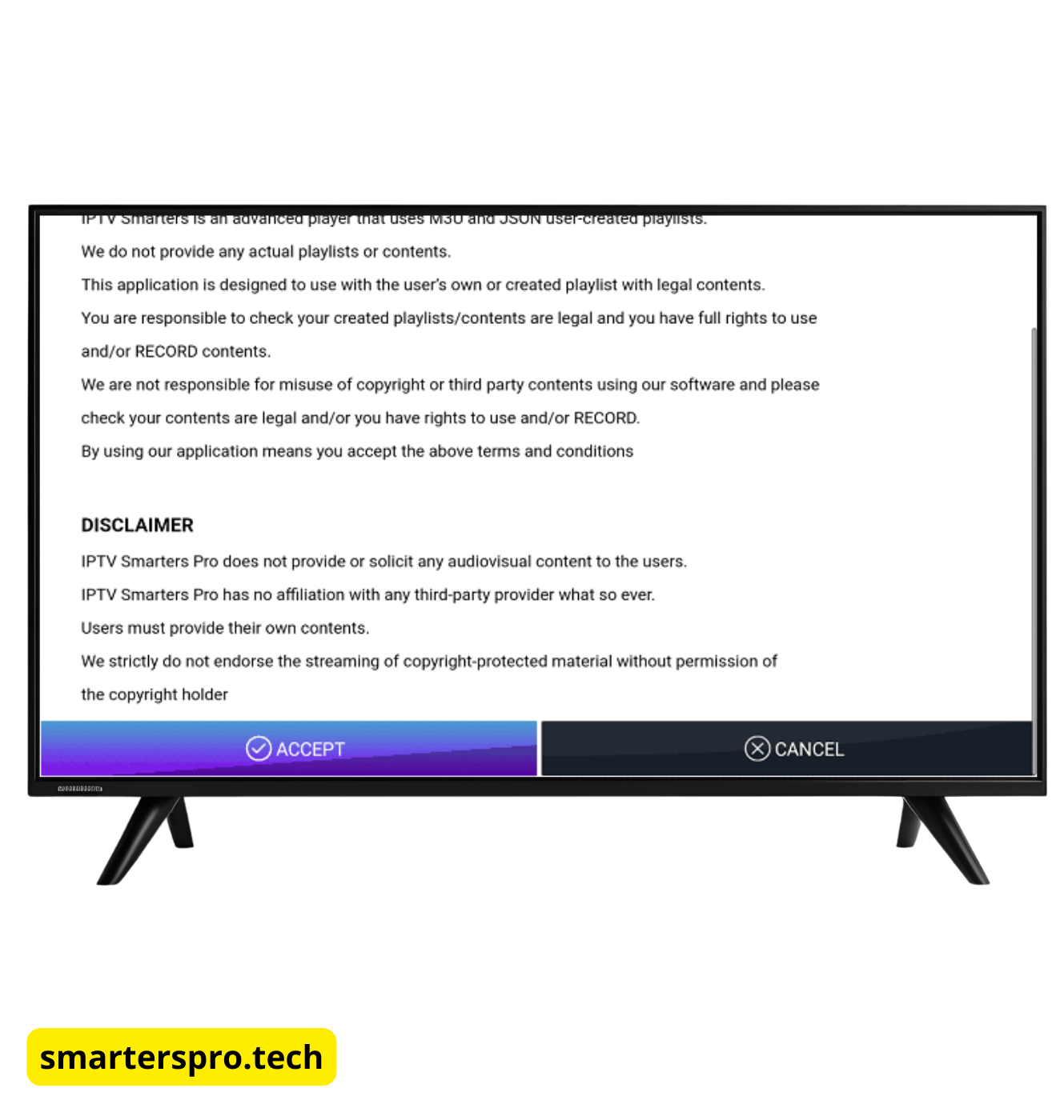 Accept terms and conditions in IPTV Smarters Pro