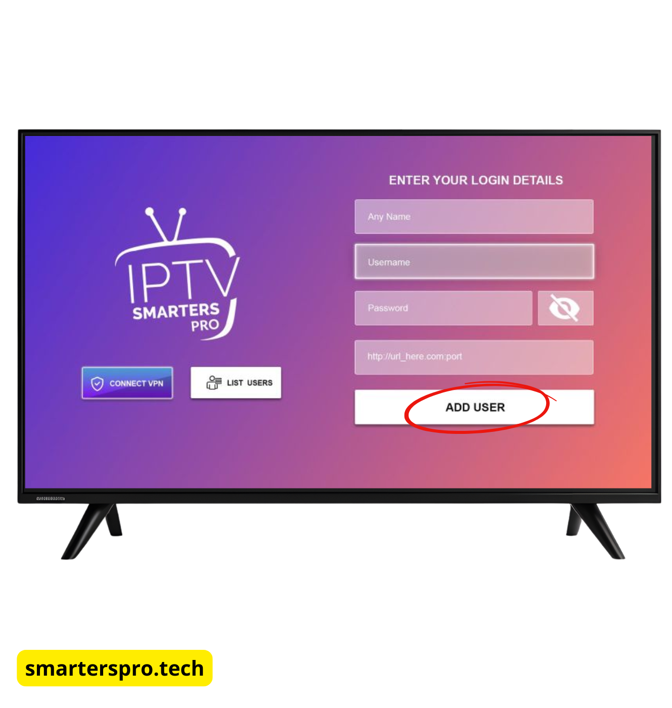 Click Add User in IPTV Smarters Pro